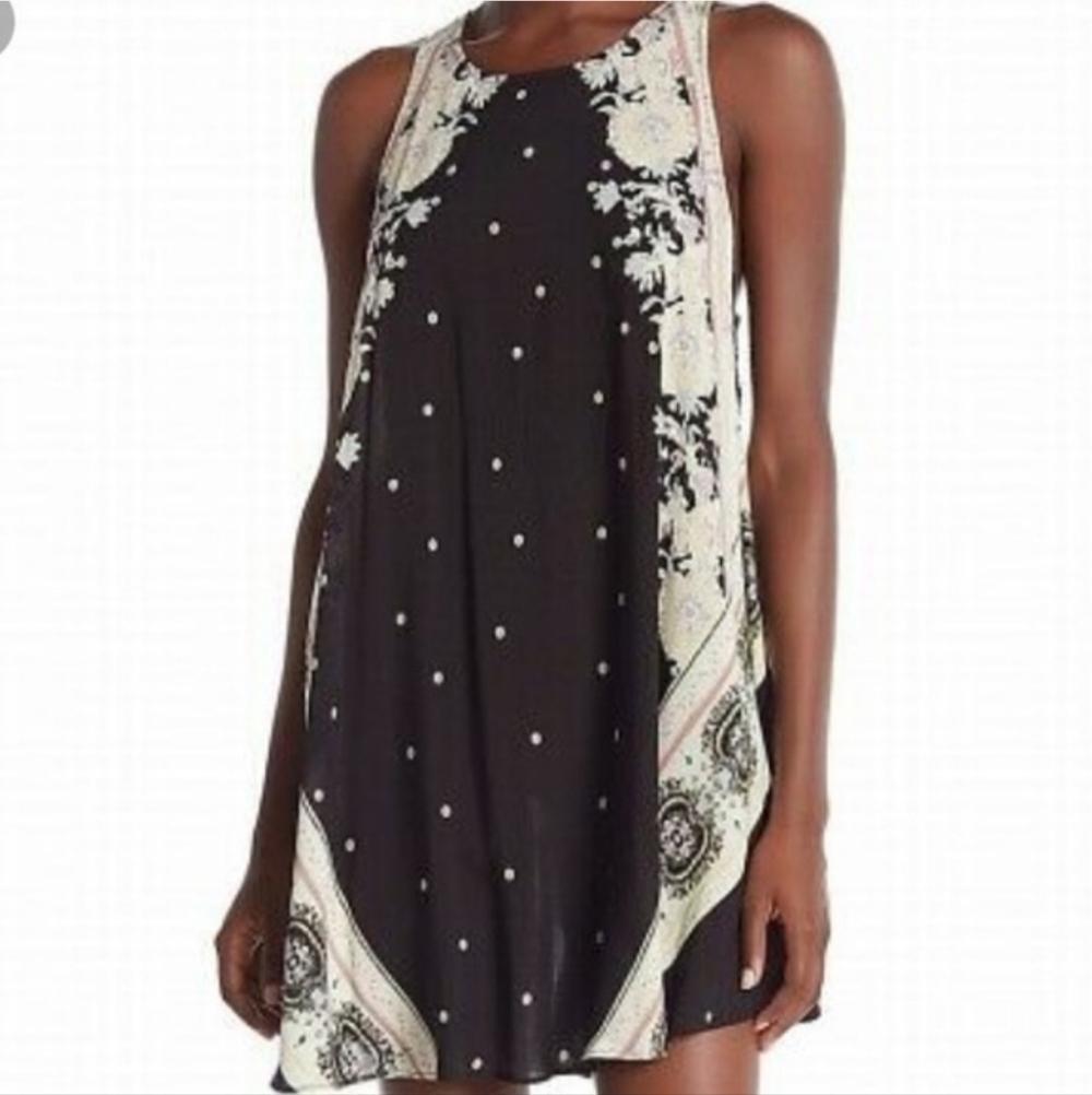 Intimately Free People Black White Floral Mini Shift Dress Women's Medium M EUC